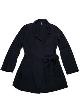 ZARA TRF Black Romper Bow Tie front, Long Sleeve, 100% Lyocell, pockets, Sz Med